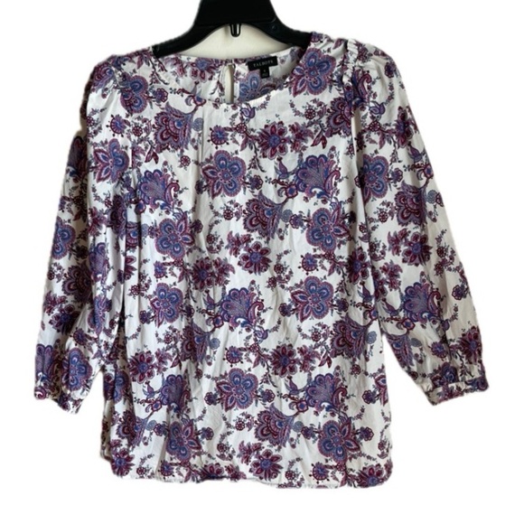 Talbots Puff Sleeve Blouse Paisley Print Size Small Bohemian - Picture 1 of 7